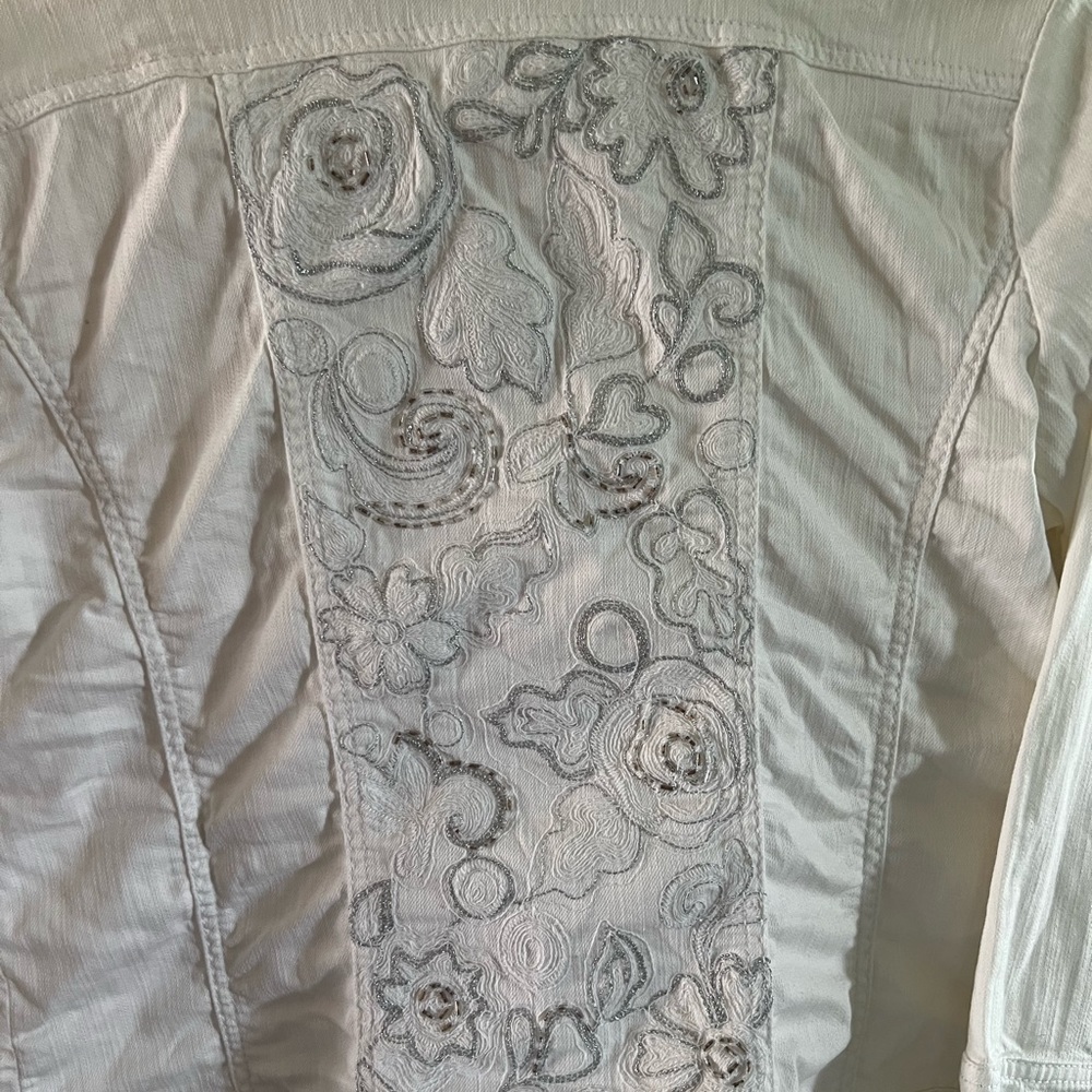 Chico's Platinum Y2K White Denim Jacket with Beaded Detailing - Picture 6 of 9